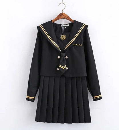 Spring Autumn Long Sleeve Japanese JK Sets School Uniforms Girls Musketeers High School Women Novelty Pleated Skirt Sailor Suits