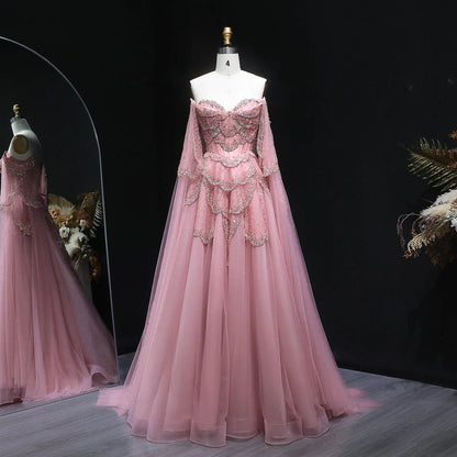 Sharon Said Elegant Off Shoulder Sage Green Evening Dress with Cape Sleeves Sweetheart Luxury for Weddig Party SS215 Customized