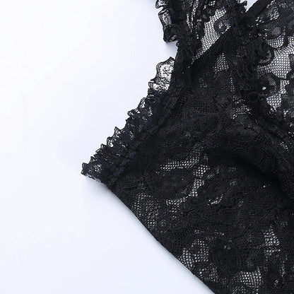 Gothic See Through Shrug Tops Grunge Aesthetic Black Flare Sleeve Crop Top Women Streetwear Vintage Punk Sexy Clothing
