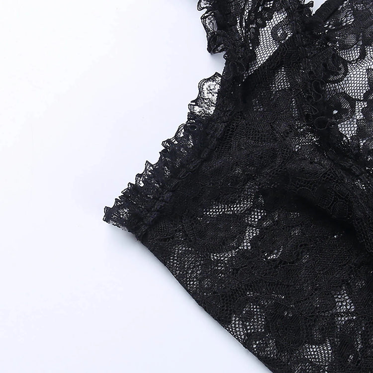 Gothic See Through Shrug Tops Grunge Aesthetic Black Flare Sleeve Crop Top Women Streetwear Vintage Punk Sexy Clothing
