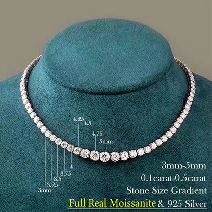 Luxury Moissanite Tennis Necklace for Women Certified 100% 925 Sterling Silver 3mm-5mm Size Gradient Diamond Neck Chain