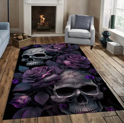 A Halloween Purple Skull Carpet Full of Festive Soft Flannel Floor Mat Living Rooms Bedrooms and Pumpkin Decorative Carpets
