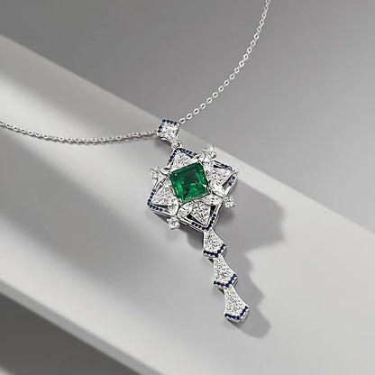 New Luxury 18K Solid Platinum PT950 certifid10*10mm spliced   green necklace women's clavicle chain retro style pendant