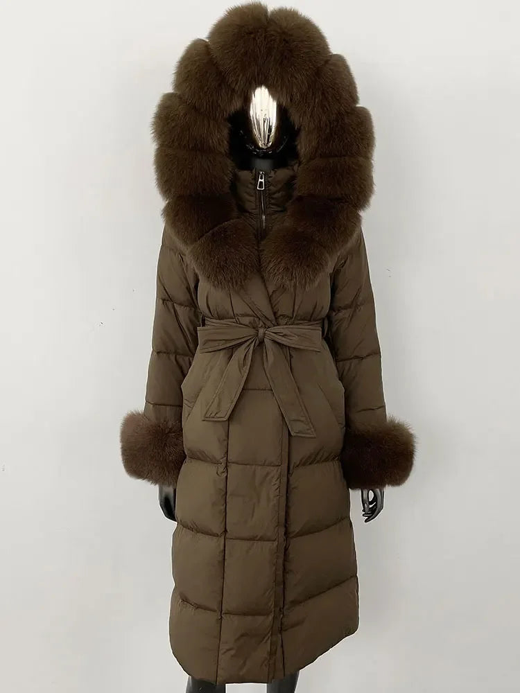 OFTBUY 2024 Long Winter Jacket Women Natural Real Raccoon Fox Fur Collar Hooded White Duck Down Coat Thick Warm Casual Outerwear