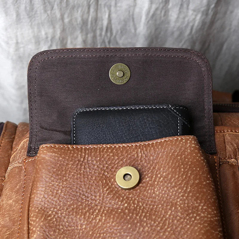 Vintage Large Capacity Men's Top Layer Cowhide Travel Bag Genuine Leather Crossbody Bag Hand-Held Short Distance Luggage Bag