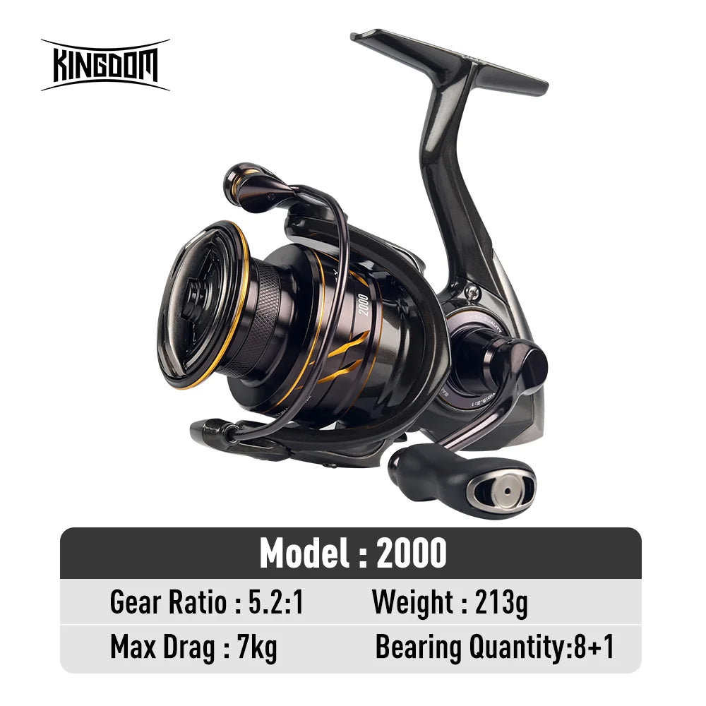 Kingdom Micro Fly Pro Fishing Spinning Reel Ultra Light 8+1 Sealed Bearings 160g 8KG Max Drag 5.2:1 Gear Ratio Fishing Reel