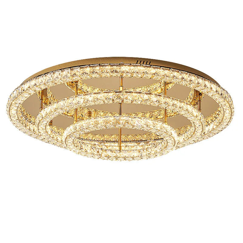 Modern Luxury Led Dimmable Chandelier Foyer Crystal Ceiling Lights Lustre Indoor Light Lamparas Round Steel Led Luminarias