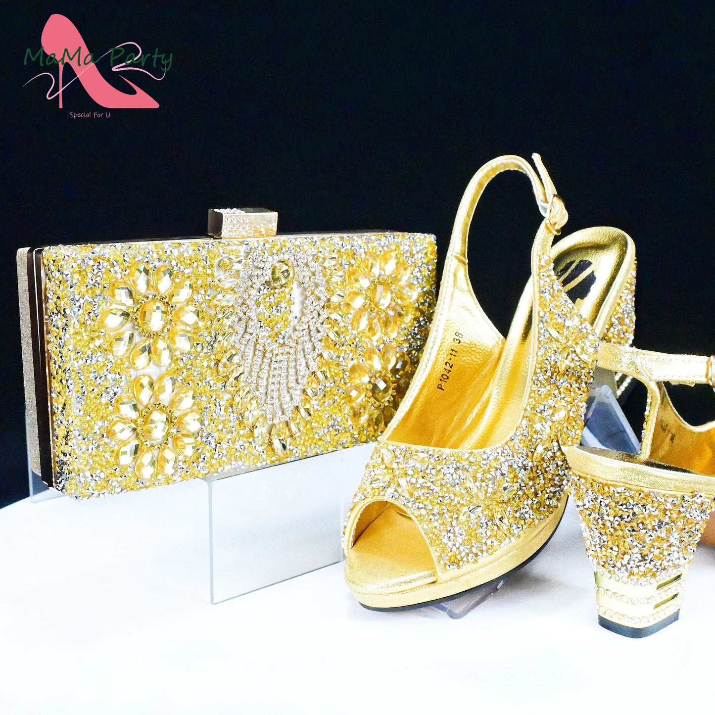 2025 Fashion Style Nigerian Ladies Lovely Shoes and Bag to Match Set in Gold Color Specials Pumps for Dress