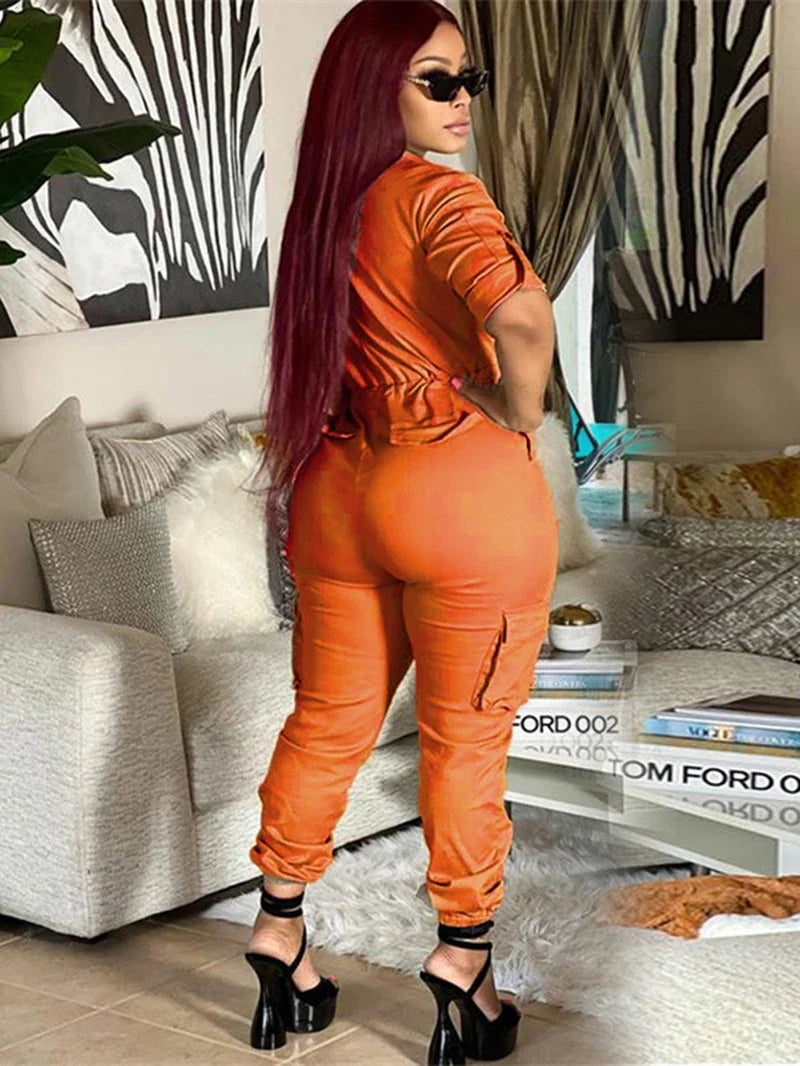 Fashion Cargo Jumpsuits Autumn Clothing Women 2026 Full Sleeve Zip Up Pockets Long Rompers Playsuits One Pieces Overalls Outfits