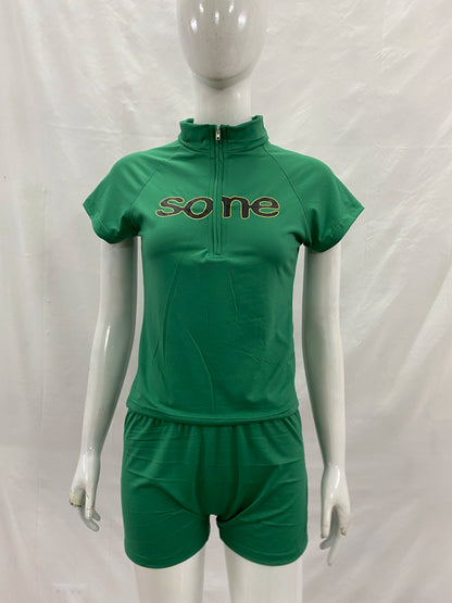 Y2K trendy short sleeved half zip top with letter print, slim fit and atmosphere, millennial style spicy girl top
