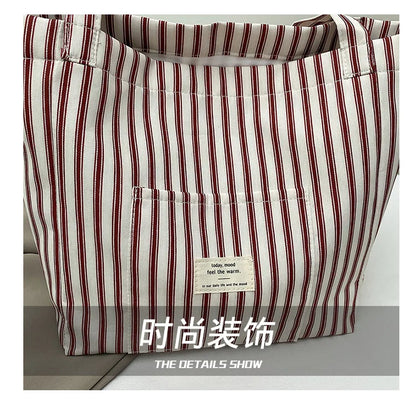 Contrast Color Stripes Women Shoulder Bags Versatile Ladies Large Capacity Tote Bag Lightweight Portable Female Shopping Handbag