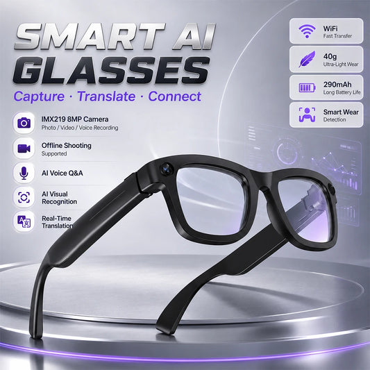 2026 New Smart Glasses 800W HD Camera AI All Things Recognition Recording and Video Calling Real-time Translation Smart Glasses