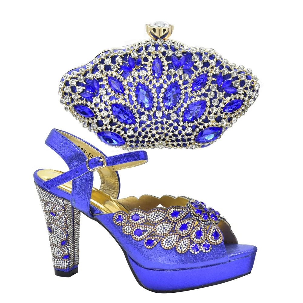 Fashion Italian Shoe and Bag Set for Party In Women Afrcan Party Shoes with Bag Set with Rhinetsone Luxury Shoes Women Designers