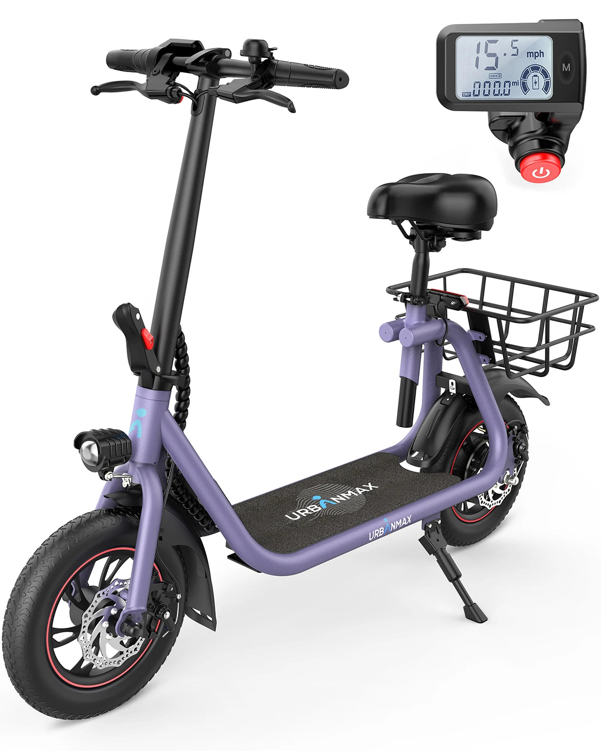 GYROSHOES Adult Electric Scooter with Seat – 450W Motor, 15-Mile Range, 16 MPH, 12" Tires, Rear Basket, UL2272 Certified, Adjustable Seat for Commuting & Errands