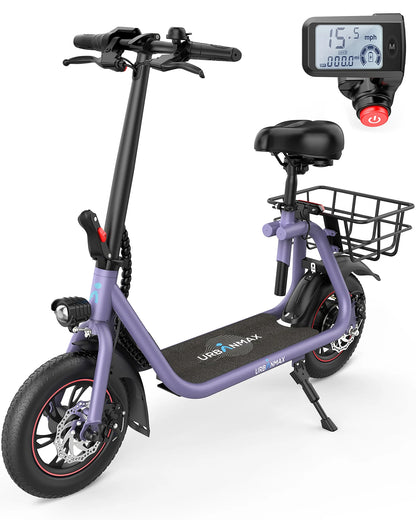 GYROSHOES Adult Electric Scooter with Seat – 450W Motor, 15-Mile Range, 16 MPH, 12" Tires, Rear Basket, UL2272 Certified, Adjustable Seat for Commuting & Errands