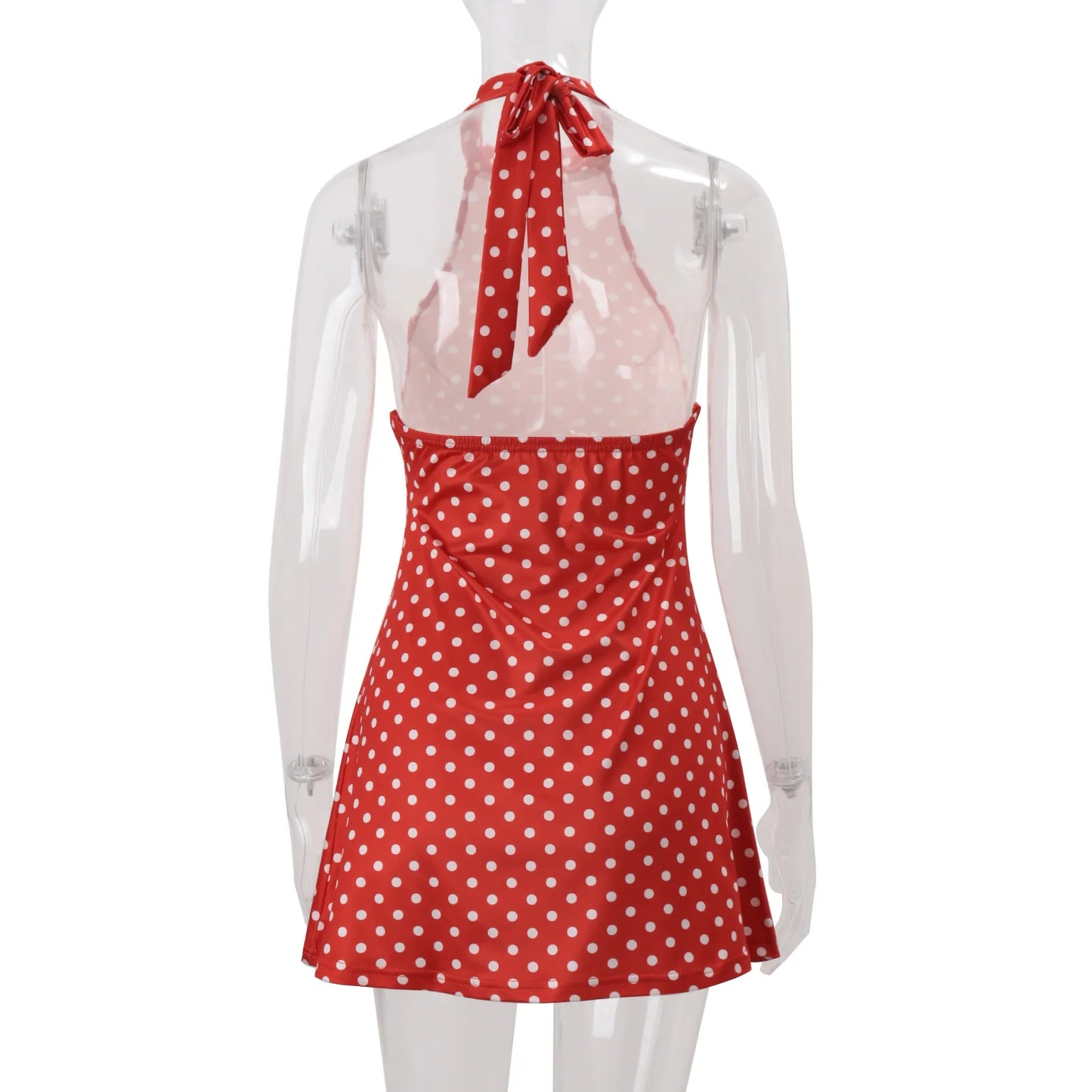Elegant Off-Shoulder Polka Dot Mini Dress Women's Sleeveless Backless High Waist Y2K Summer Fashion Club Party Gown