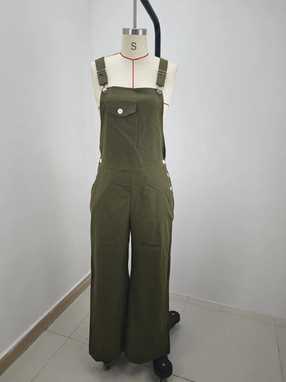 Early Autumn One-Piece Suit 2026 European And American Style Vacation Beach Retro Pocket Solid Color Workwear Strap Suit Thin Mo