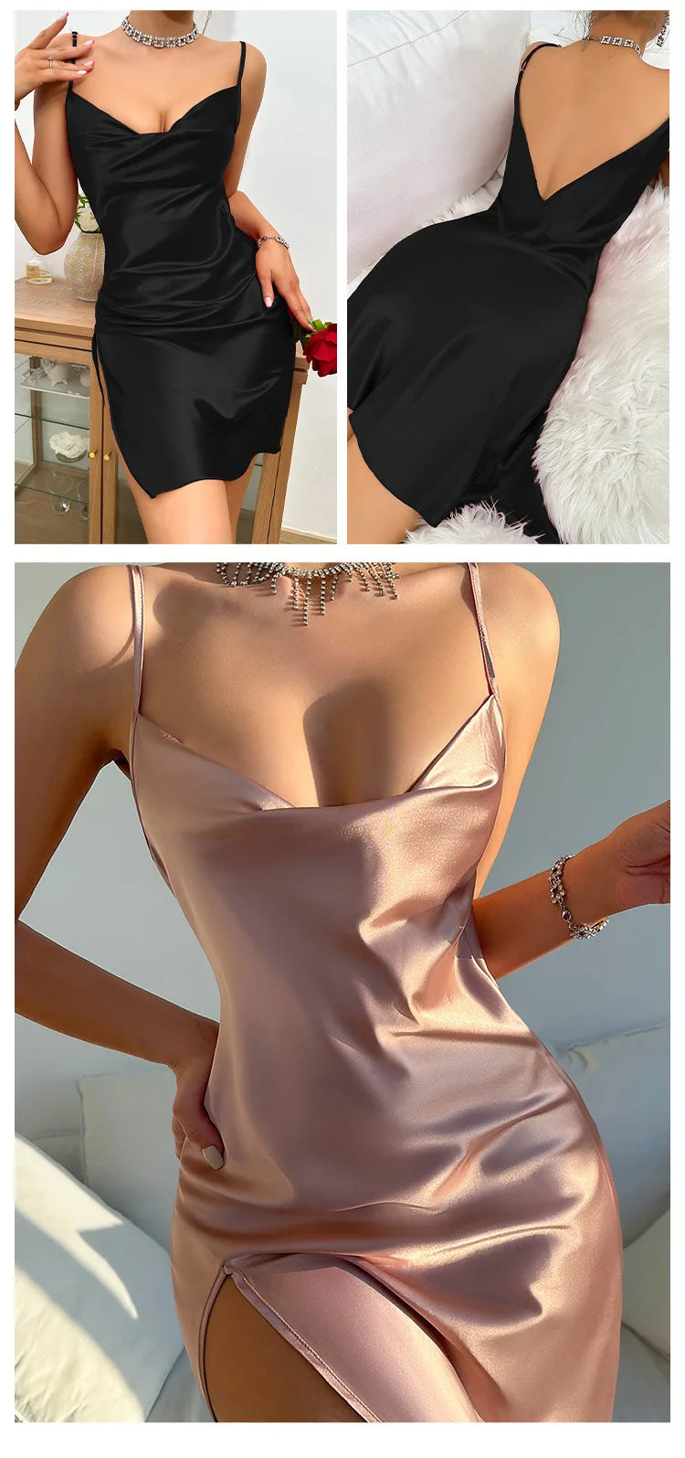 Backless Suspender Skirt Dress for Women Comfortable Pajamas Summer Solid Silk Satin Imitation Silk Sexy Backless Nightgown