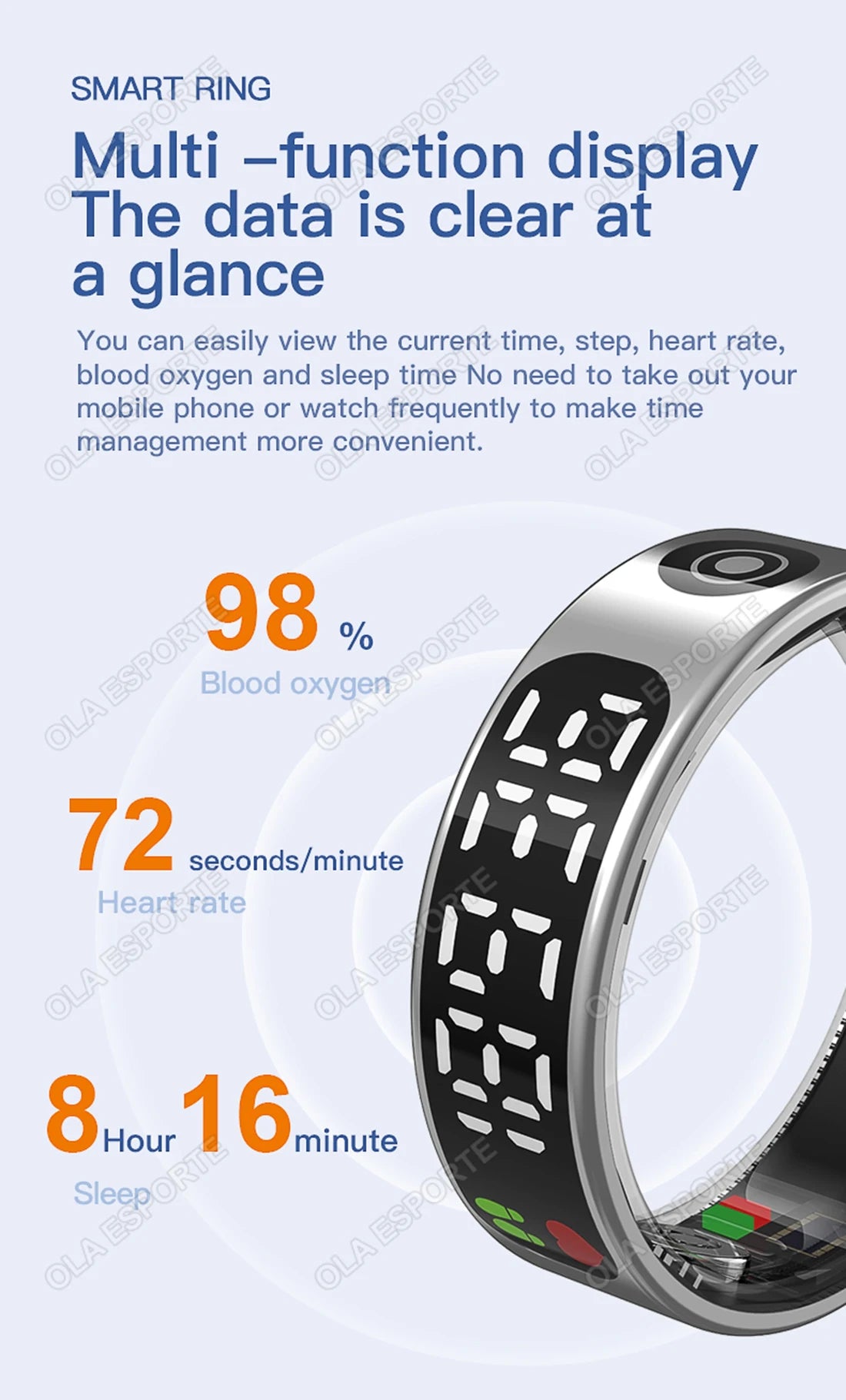 2026 New Sr08 Smart Ring LED Display Screen and Touch, Men Women, Heart Rate Health Monitoring, 5ATM Waterproof Sports Smartring