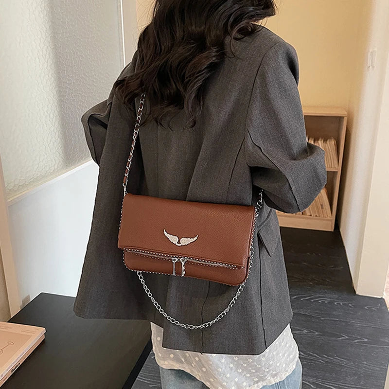 Fashionable Retro Ladies Chain-Shoulder Square Bag Luxury Textured Crossbody Shoulder Bag Women Handbags and Purses Underarm Bag