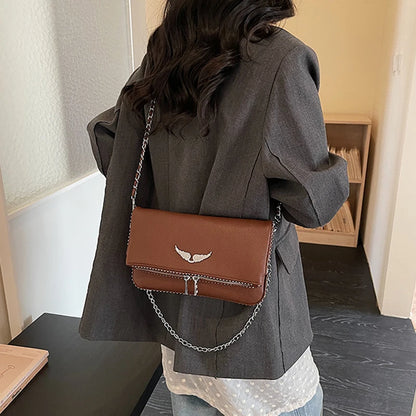 Fashionable Retro Ladies Chain-Shoulder Square Bag Luxury Textured Crossbody Shoulder Bag Women Handbags and Purses Underarm Bag