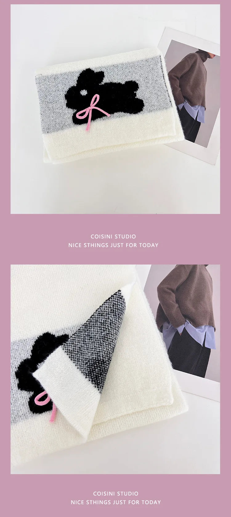 Women's Scarves New Korean Trendy Sweet Winter Warm Thicked High-quality Scarf For Girl Cute Puppy Bunny Cute Kawaii Versatile