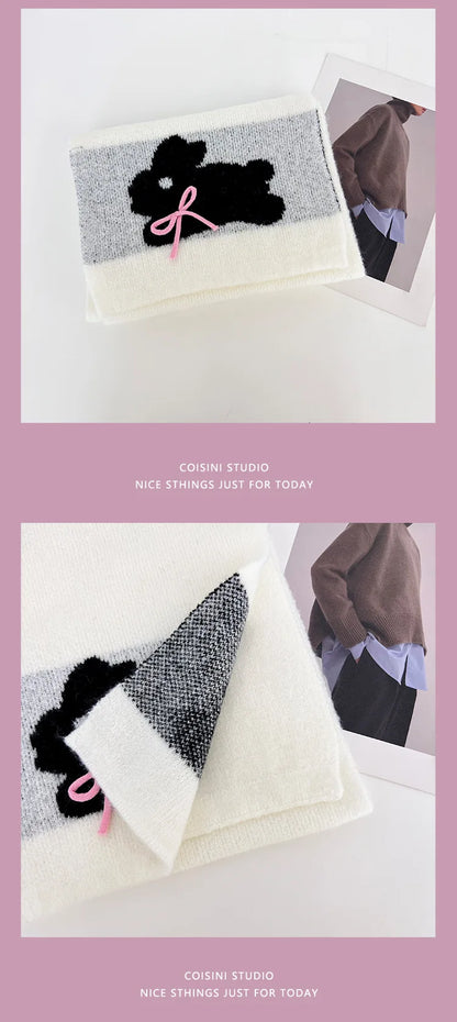 Women's Scarves New Korean Trendy Sweet Winter Warm Thicked High-quality Scarf For Girl Cute Puppy Bunny Cute Kawaii Versatile