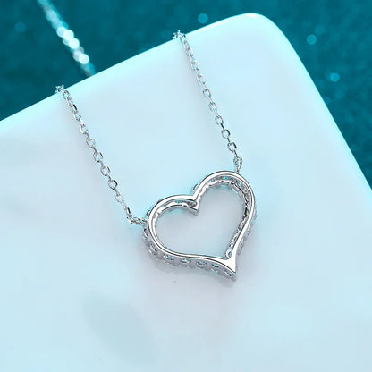 NeeTim D Color Moissanite Necklace Heart Pendant 925 Sterling Silver White Gold Plated Chain Fine Neck Chain for Women Wholesale