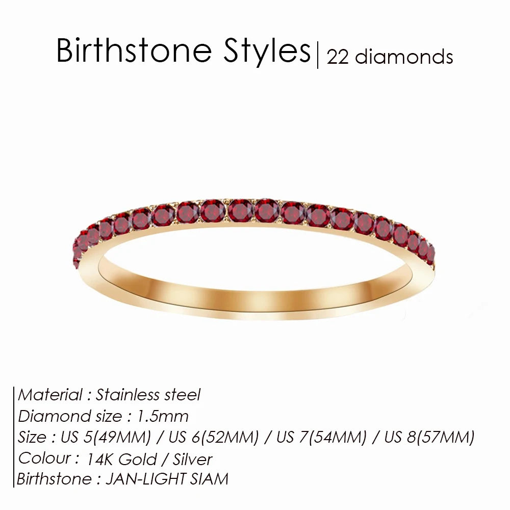 EMANCO Rhinestone Birthstone Stainless Steel Ring Luxury Jewelry Gift 12 Zodiac Sparkling Rings for Women Wholesale US5/6/7/8