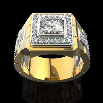 S925 Sterling Silver Mens Ring New Simulation Mozzarella Diamond Gold Plated Two Tone Engagement Ring For Wedding And Daily Wear