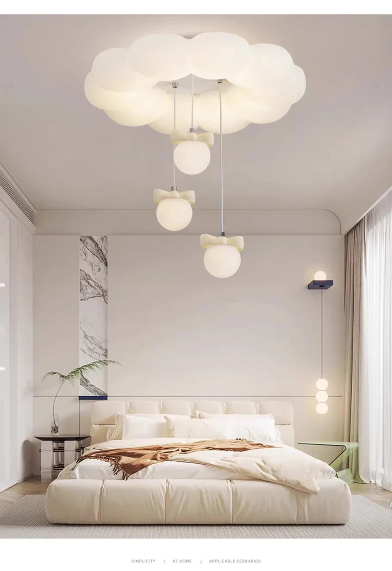 Children's Room Princess Room Cloud Ceiling Lights Pink Bow Bubble Ball Lamp LED Cream Style Romantic Girl Bedroom Ceiling Lamps