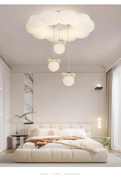 Children's Room Princess Room Cloud Ceiling Lights Pink Bow Bubble Ball Lamp LED Cream Style Romantic Girl Bedroom Ceiling Lamps