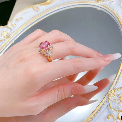 Luxury 9999 24K Solid gold certifid heavy industry 11mm padparadscha corundum lotus cut ring high-end fine jewelry