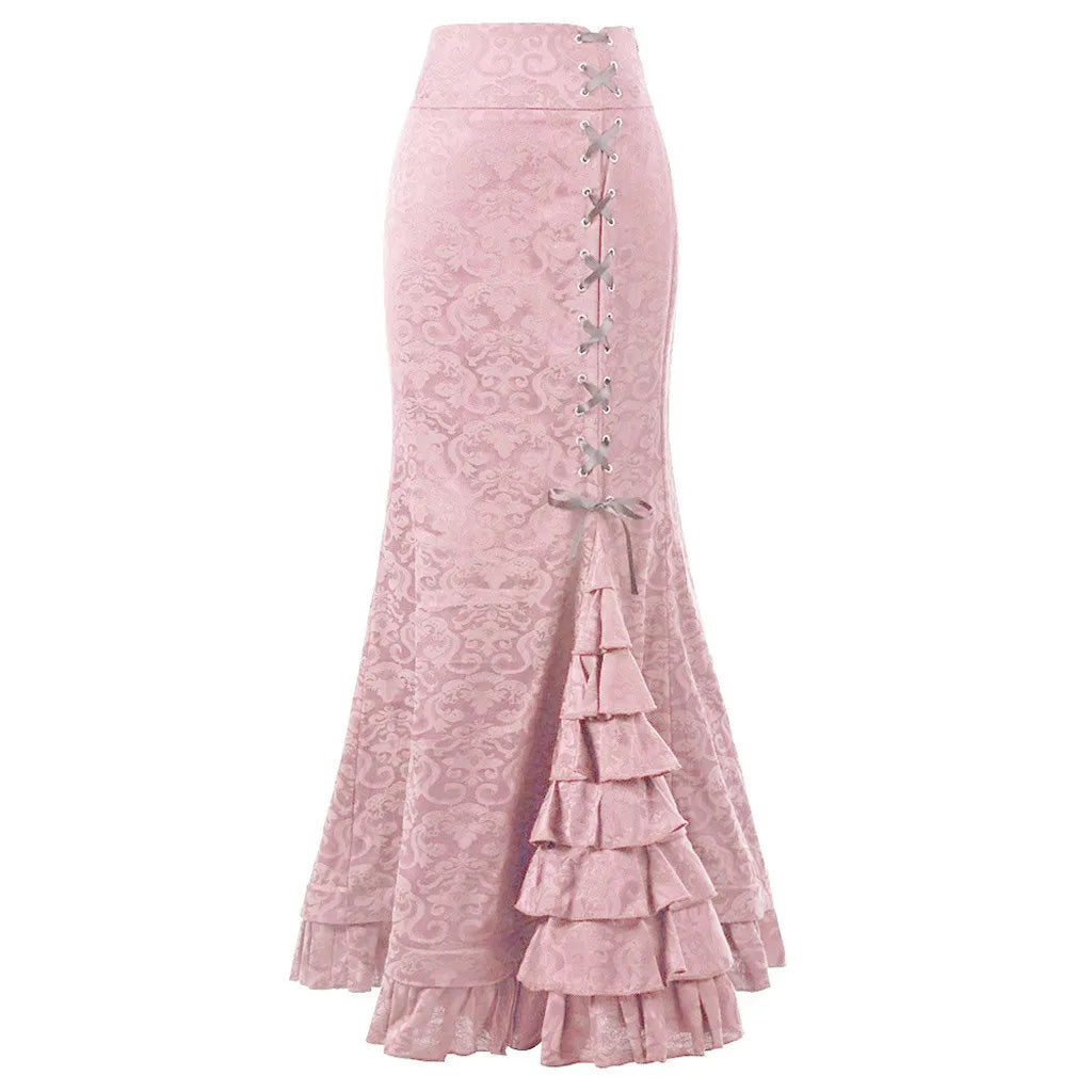 Vintage Gothic Long Skirts Women Punk Fish Tail Skirt New High Waisted Temperament Goth Skirt Festival Party Wear Woman Clothes