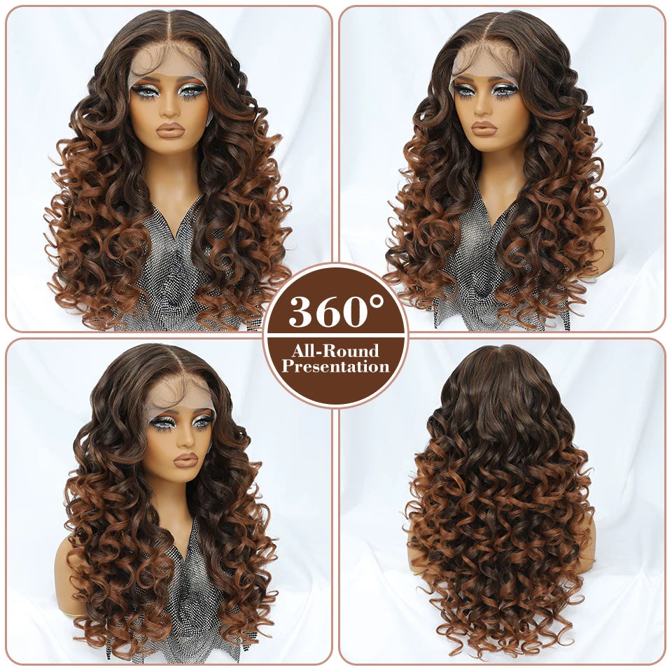 Latisha 13X6 HD 13X5X1 Synthetic Lace Front Wigs Curly Pre Plucked Lace Frontal Wig with Bangs for Women Highlight with Babyhair