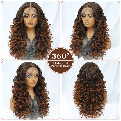 Latisha 13X6 HD 13X5X1 Synthetic Lace Front Wigs Curly Pre Plucked Lace Frontal Wig with Bangs for Women Highlight with Babyhair