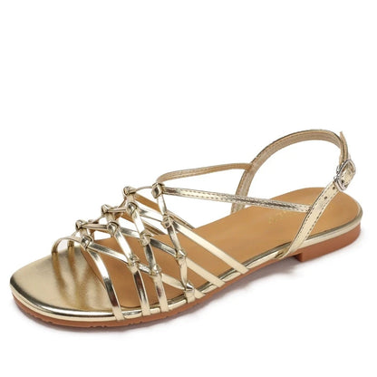 ZAROY Luxury Gold Gladiator Flat Sandals Woman Summer Narrow Band Open Toe Roman Shoes Casual Strap Sandalia Zapatos босон