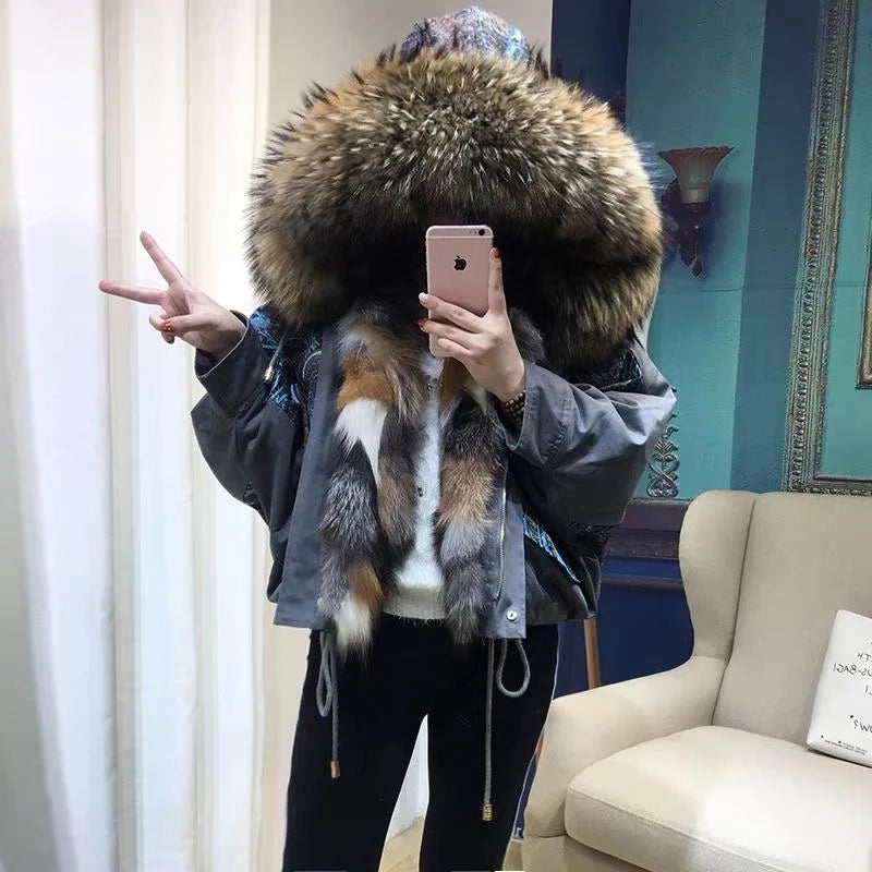 Natural fox fur plates real fur blanket parka lining DIY material