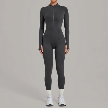 Zipper Jumpsuits for Woman No Padding Sports Overalls for Women Long Sleeve Gym Clothes Woman Activewear 2026 Purple Coffee XL