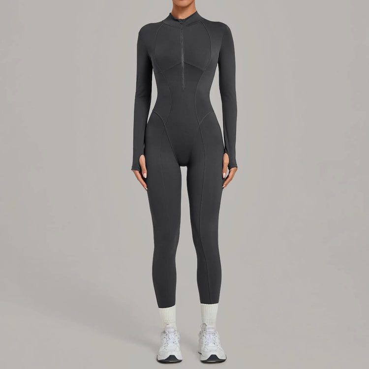 Zipper Jumpsuits for Woman No Padding Sports Overalls for Women Long Sleeve Gym Clothes Woman Activewear 2026 Purple Coffee XL