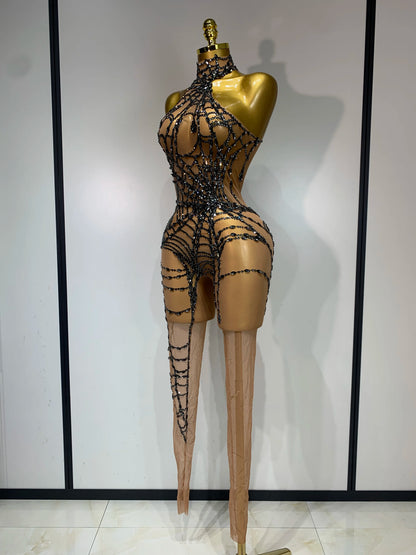 STOCK Sparkly Diamond Women Sexy Mesh Jumpsuit Nightclub Bar Party Show Gogo Dancer Clothing Drag Queen Outfit Stage Costume