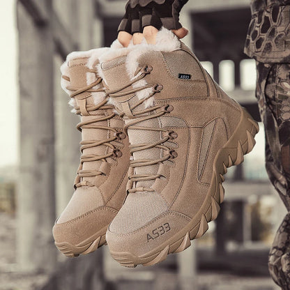 Brand Men's Winter Shoes Waterproof Hiking Boots Plush Warm Snow Ankle Boots Anti-slip Outdoor Trekking Sneakers Male Work Shoes