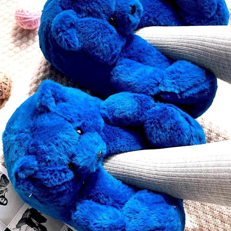 Cute Teddy Bear Plush Winter Slippers, Wrapped Heel Funny Indoor Floor Shoes, Women Gift, Warm Soft Cartoon Fluffy Animal Slippe