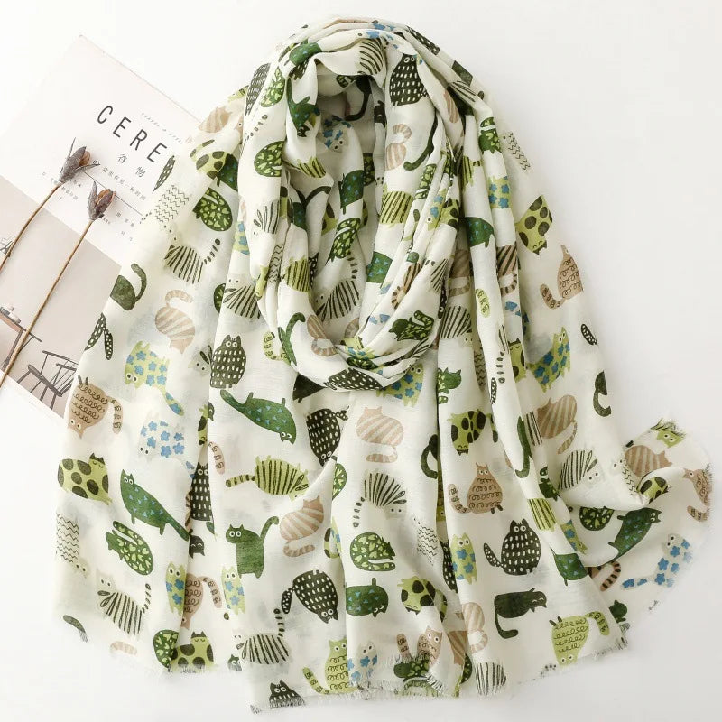 Cozy Dachshund Dog Cat Pattern Viscose Shawl for Women - 180x90Cm Fringe Detail Breathable Thin Wrap Scarves Autumn/Winter Snood