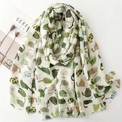 Cozy Dachshund Dog Cat Pattern Viscose Shawl for Women - 180x90Cm Fringe Detail Breathable Thin Wrap Scarves Autumn/Winter Snood