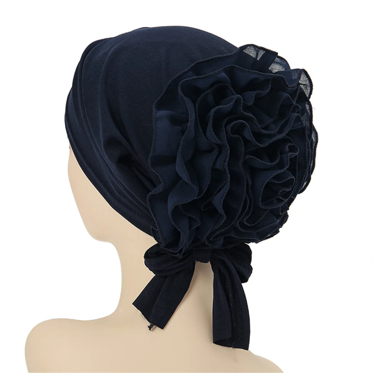 Fashionable Women's Hijabs Solid Color Hijab Turban Caps Chiffon Flower Decor Headwear Islamic Head Wrap Head Scarf Cap