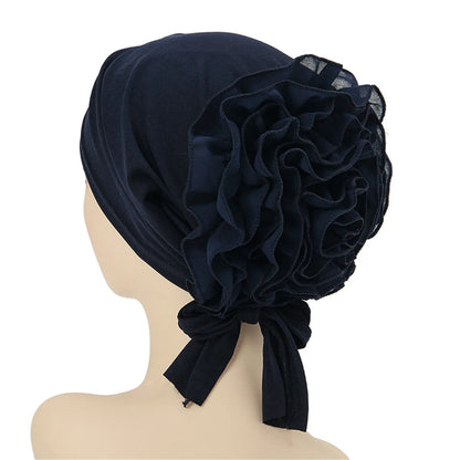 Fashionable Women's Hijabs Solid Color Hijab Turban Caps Chiffon Flower Decor Headwear Islamic Head Wrap Head Scarf Cap