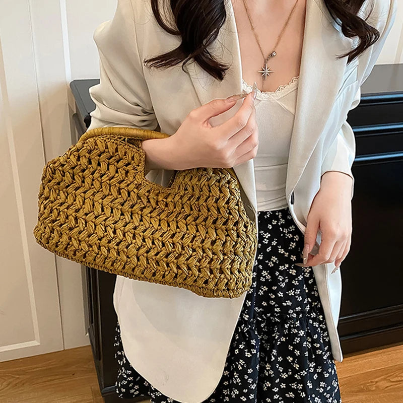 New Summer Beach Bag for Women Clutch Bag Luxury Designer Straw Bags Tote Handbag Fashion Woven Rattan Female Travel Purse