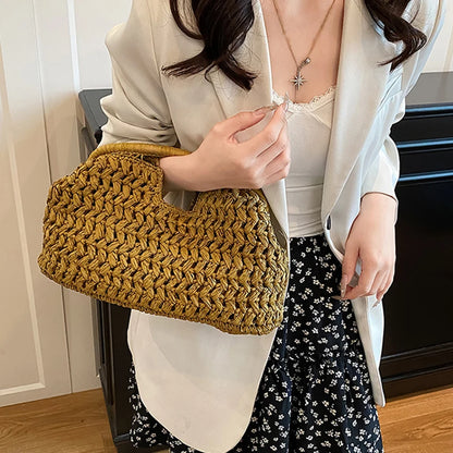 New Summer Beach Bag for Women Clutch Bag Luxury Designer Straw Bags Tote Handbag Fashion Woven Rattan Female Travel Purse