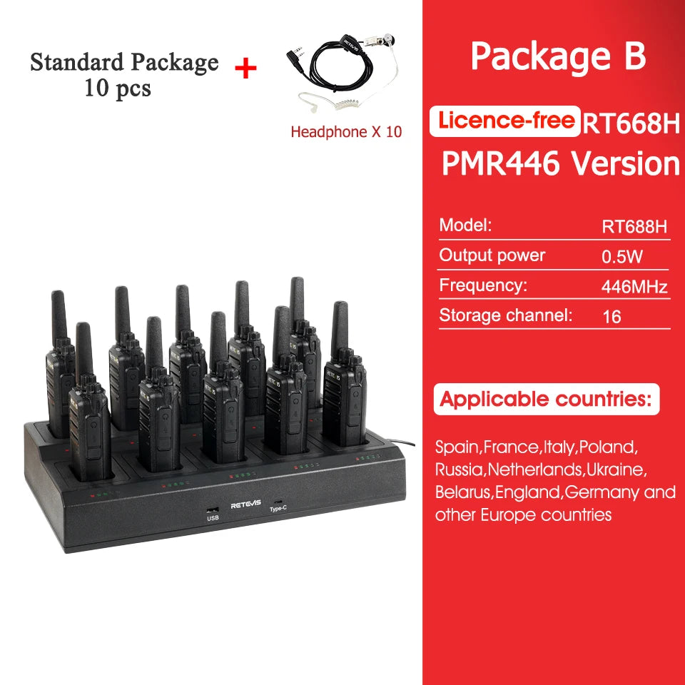 Retevis RT668H Walkie Talkie 10Pcs PMR446 License Free Hidden Screen Long Range Communication Walkie-talkies for Hotel Factory